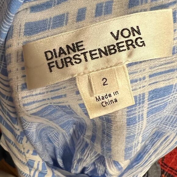 DVF Diane Von Furstenberg Carter Blue White Plaid Button-Down Shirt US 2 - Picture 5 of 6